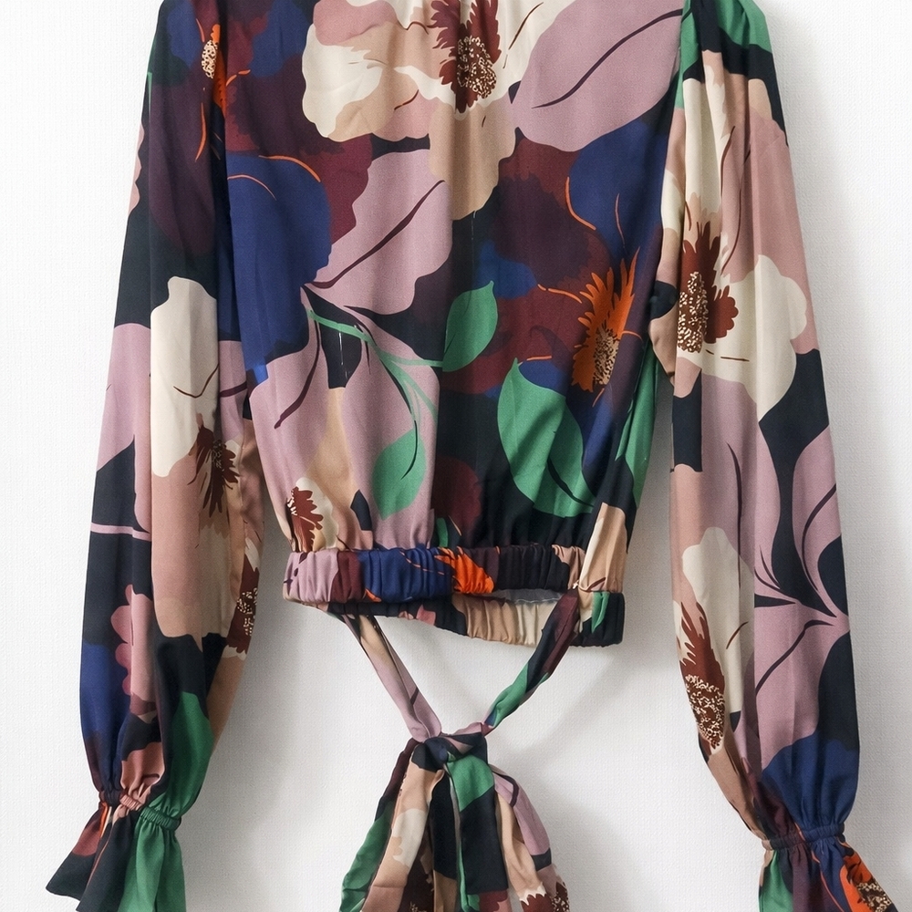 Ramy Brook Gabrielle Surplice Satin Floral Wrap Blouse - Picture 3 of 6